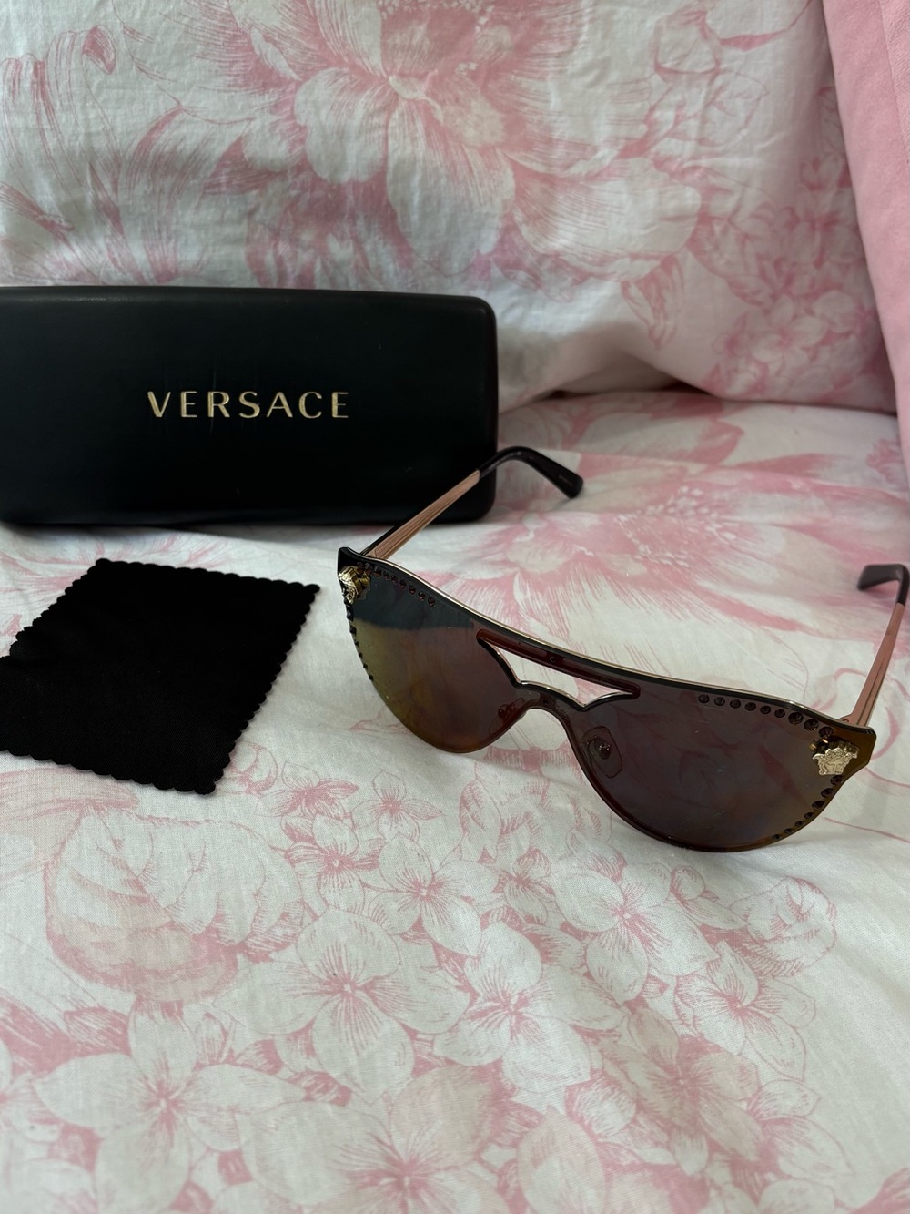 Versace Brown Gradient Cat-Eye Shield Sunglasses with Gold Medusa Accents
